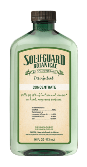 Sol-U-Guard Botanical disinfectant bottles with lemon and leaves